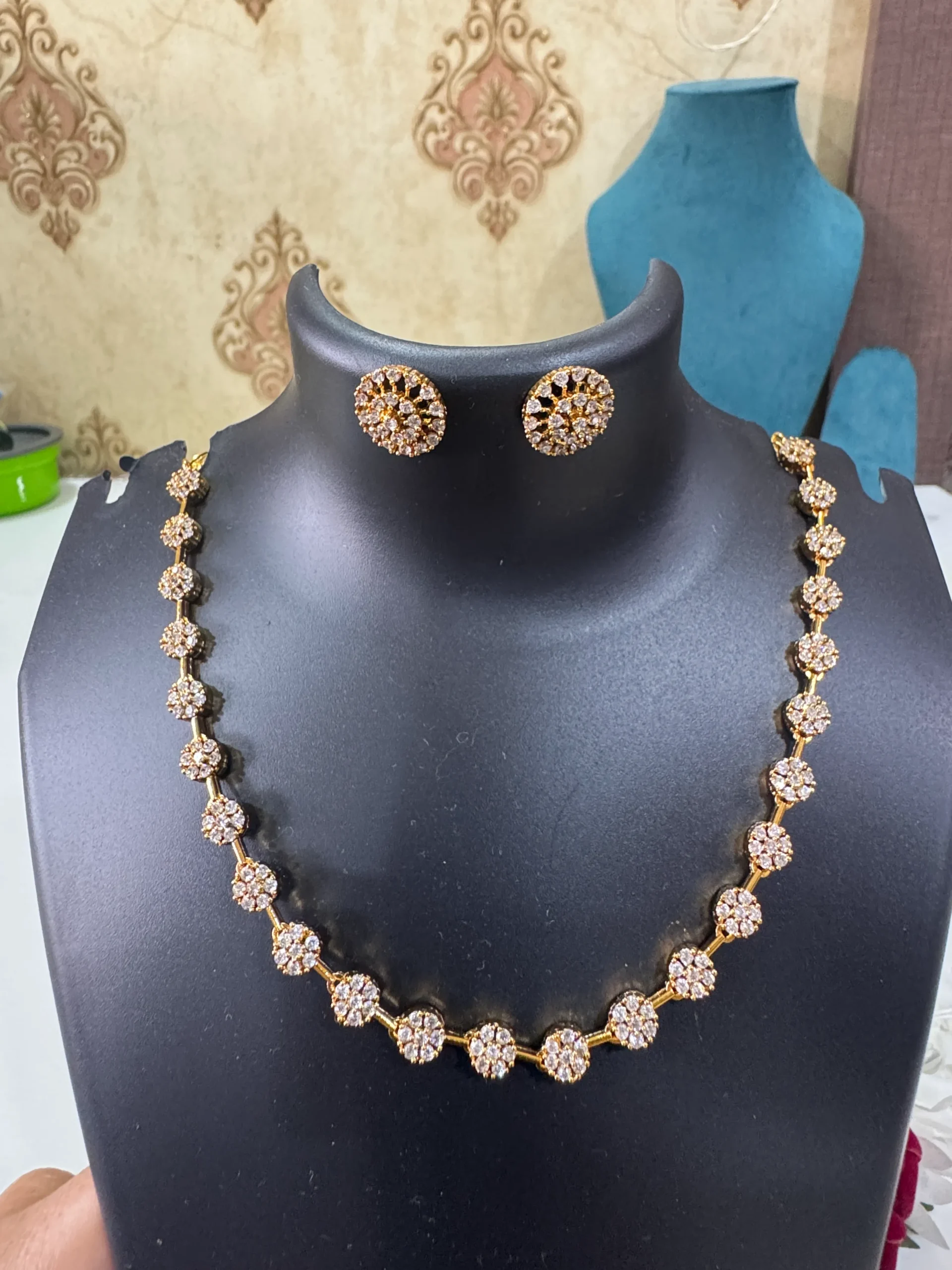 floral american diamond necklace set floral american diamond necklace set