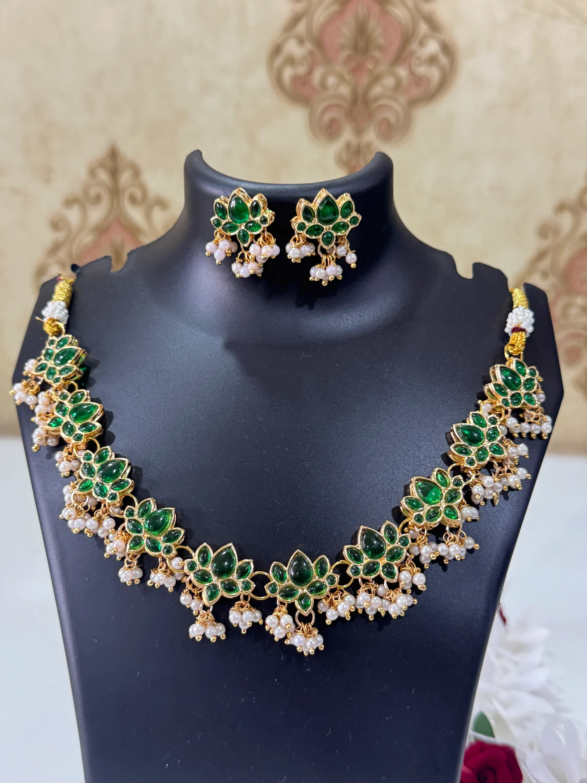 green lotus pearl necklace set green lotus pearl necklace set