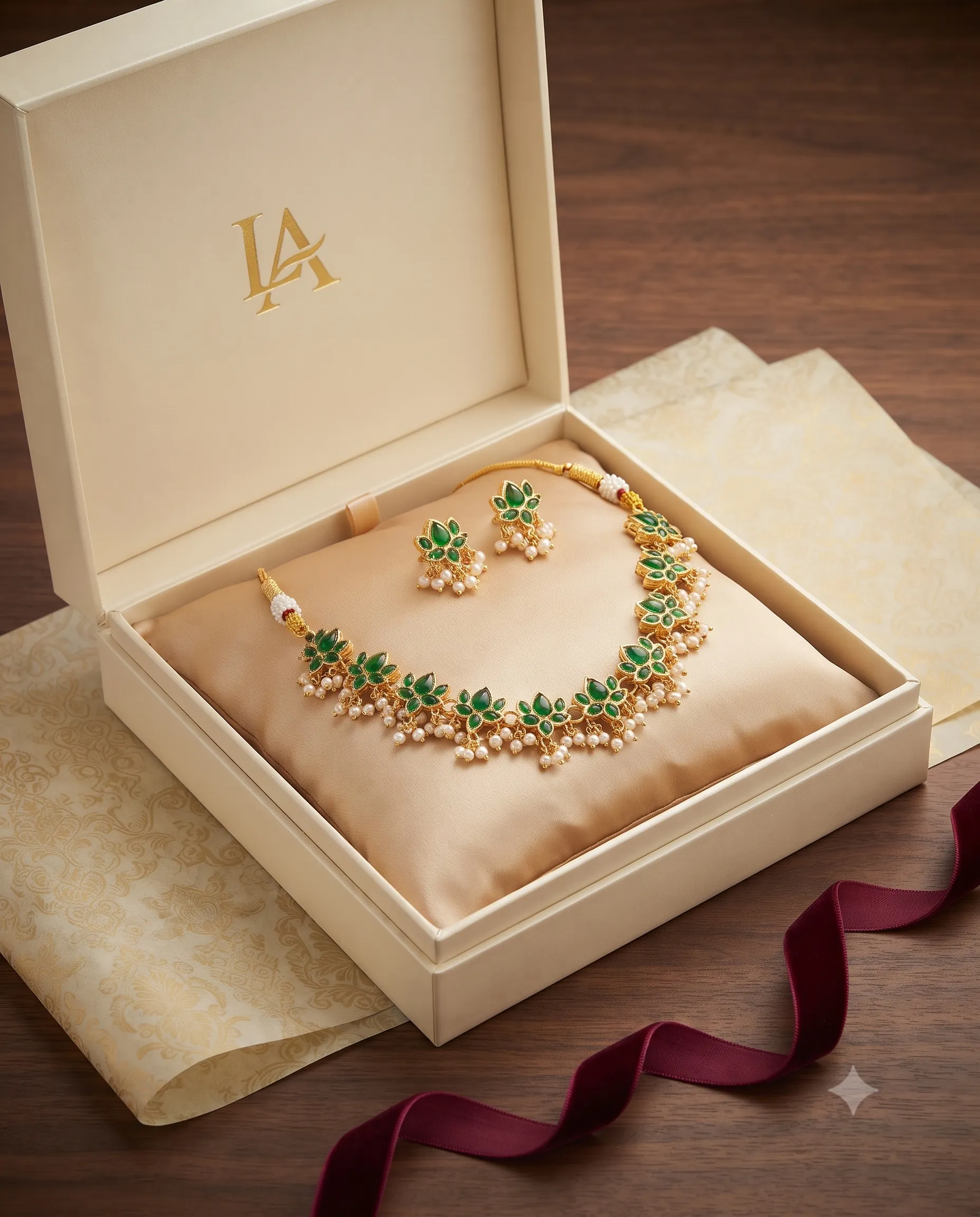green lotus pearl necklace set2 green lotus pearl necklace set2