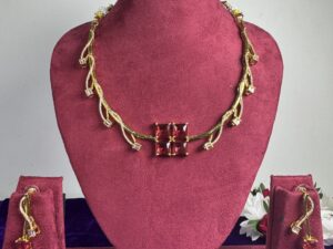 Ruby American Diamond Necklace Set with Matching Earrings by LuxeAlankar