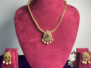 Kundan Ruby Pearl Pendant Necklace Set