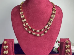 Ruby Double Layer American Diamond Gold Plated Necklace Set with Matching Earrings by LuxeAlankar