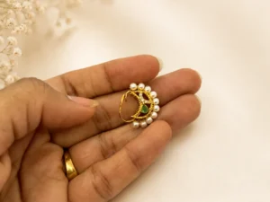 Traditional Maharashtrian Chandra Pearl Nath with Red & Green Stones