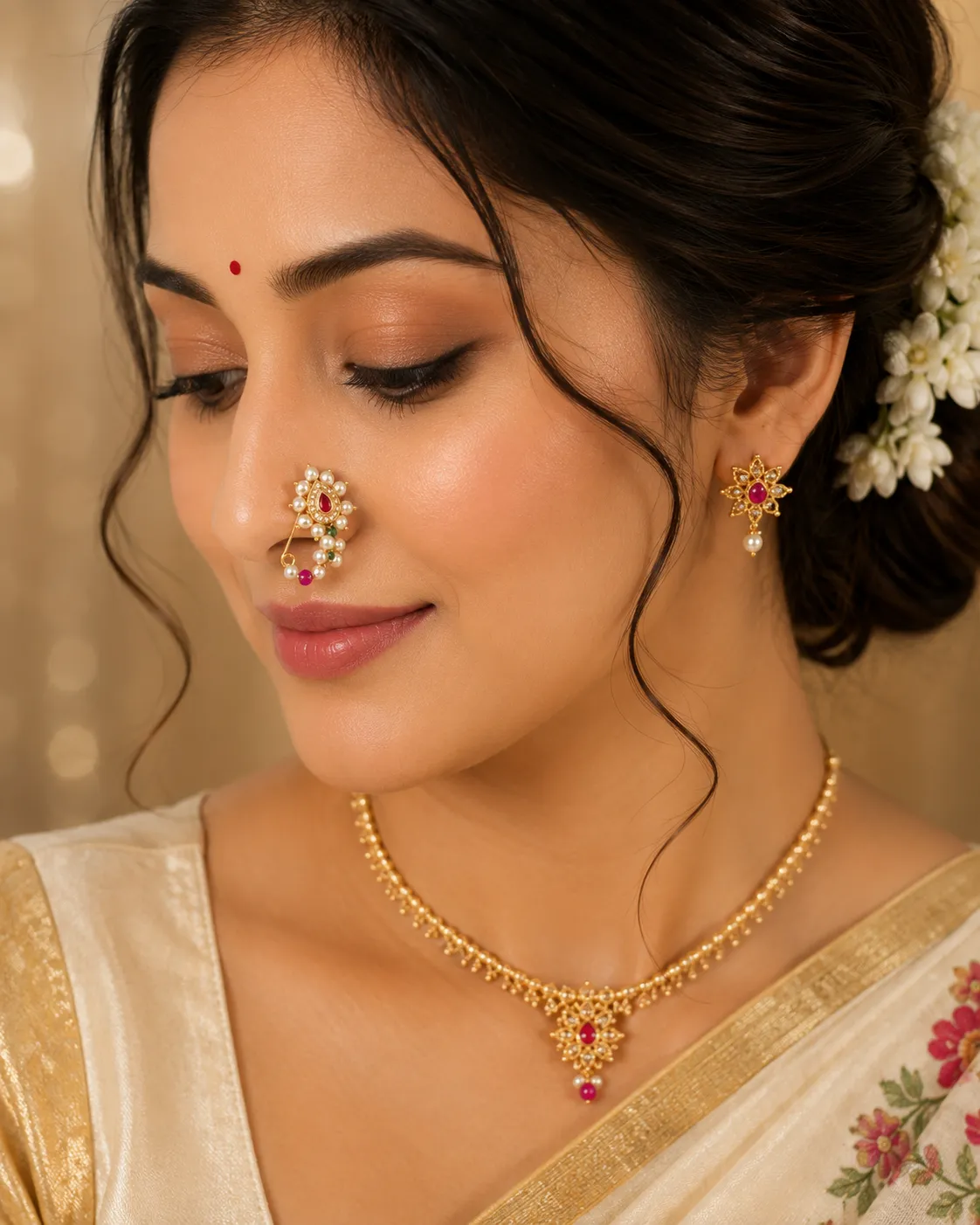 traditional pearl nath with ruby stone1 traditional pearl nath with ruby stone1