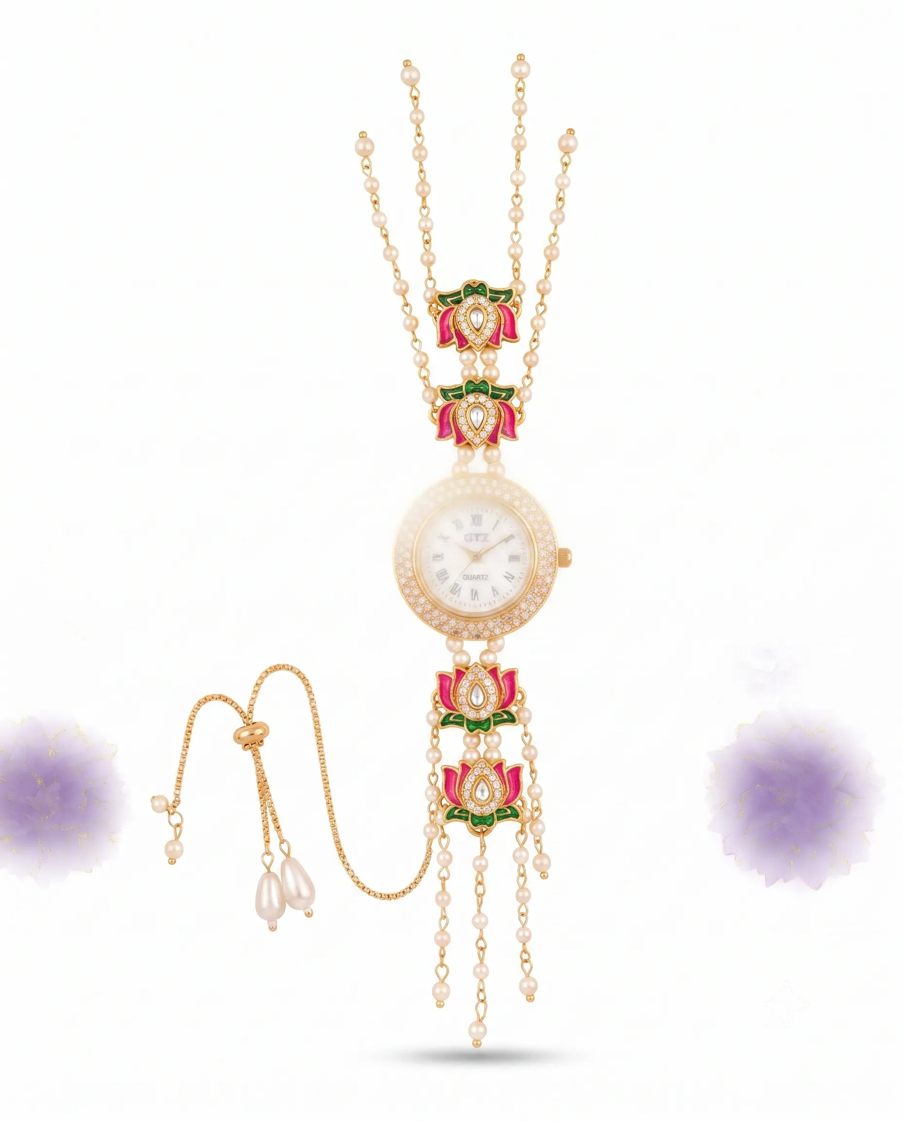 lotus kashmiri bracelet watch pearl traditional watch luxealankar.webp lotus kashmiri bracelet watch pearl traditional watch luxealankar.webp