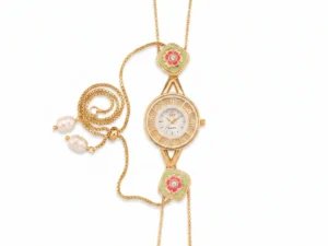 Mint Green Pink Floral Adjustable Bracelet Watch for Women by LuxeAlankar