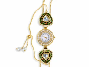Traditional Green Kundan Adjustable Bracelet Watch for Women by LuxeAlankar