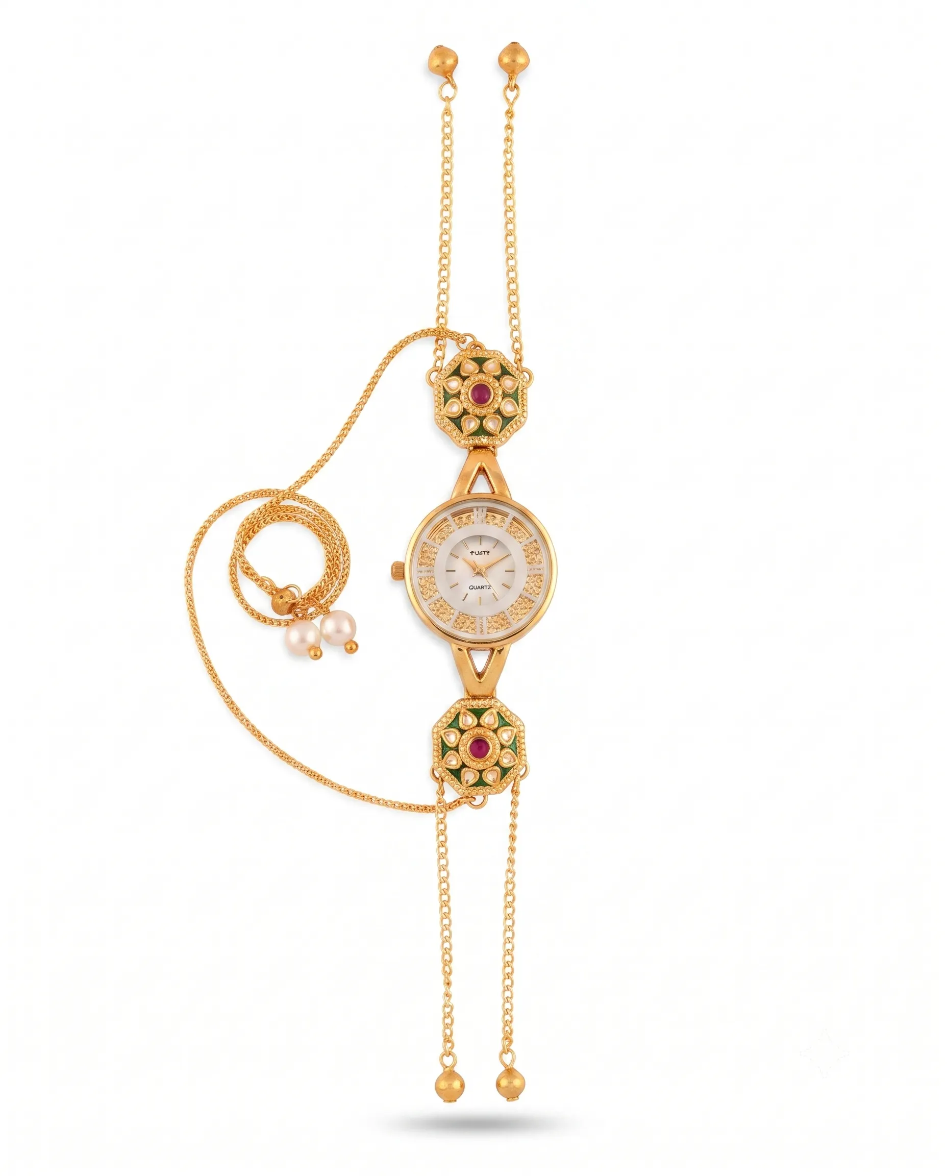 traditional green pink kundan bracelet watch luxealankar traditional green pink kundan bracelet watch luxealankar