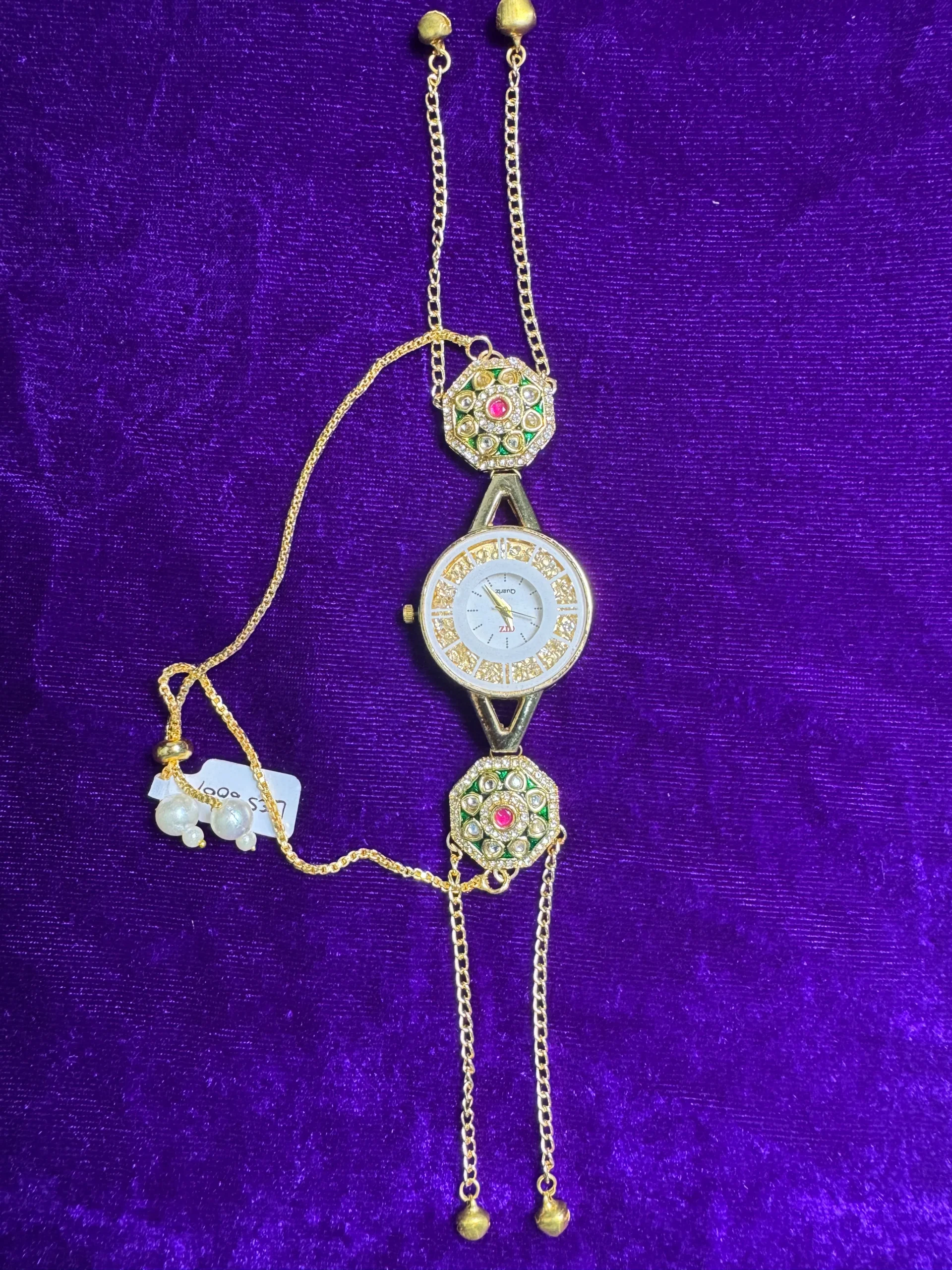 traditional green pink kundan bracelet watch luxealankar2 traditional green pink kundan bracelet watch luxealankar2