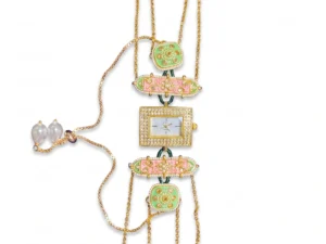 traditional kashmiri meenakari watch bracelet on model.webp