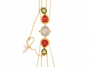 Traditional Red & Green Meenakari Kashmiri Jewellery Watch with Round Quartz Dial and Adjustable Hand Bracelet by LuxeAlankar