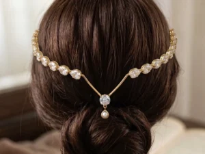 Crystal pearl drop bridal tiara hair crown