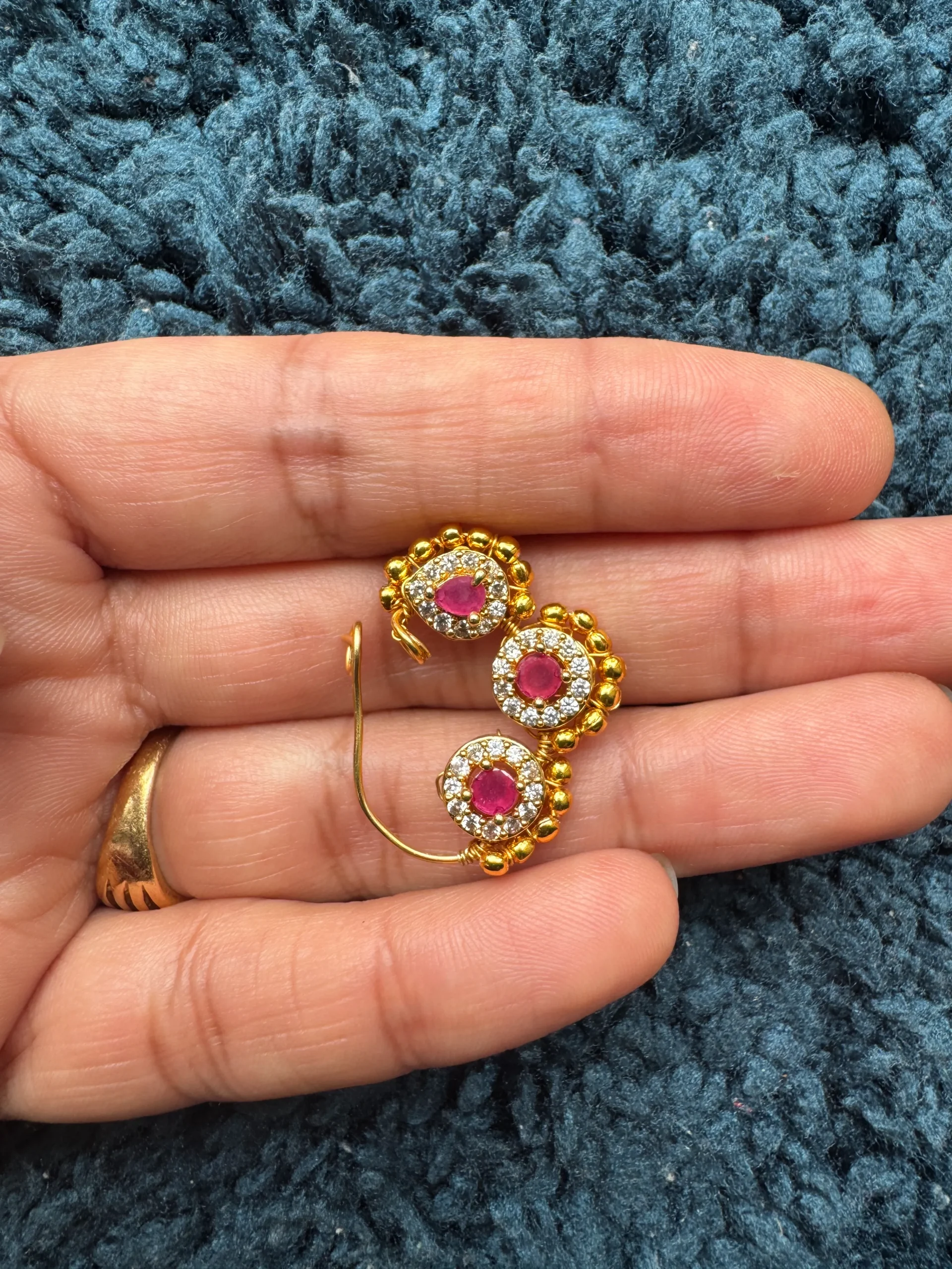 three stone ruby nath bridal nose pin1 three stone ruby nath bridal nose pin1