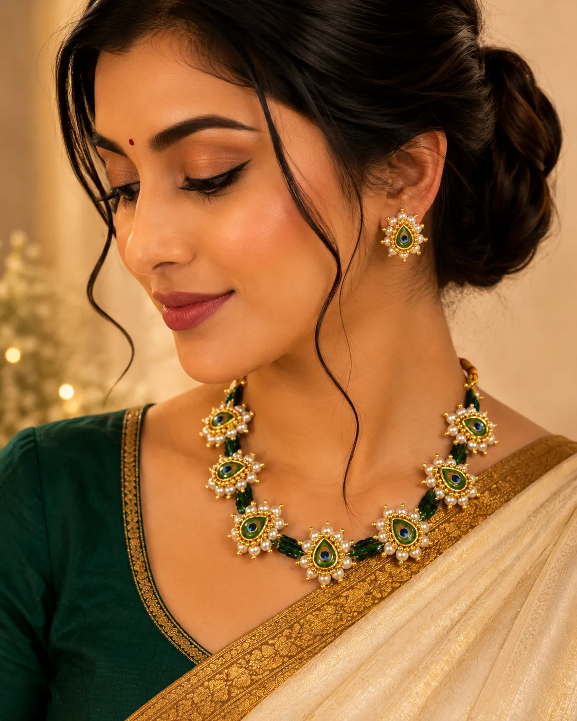 traditional drop peacock green beaded necklace set1 traditional drop peacock green beaded necklace set1