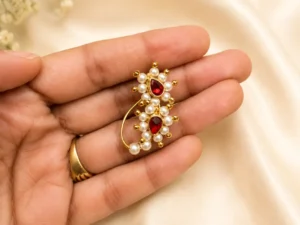 traditional red stone pearl maharashtrian nath